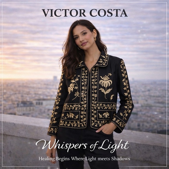 Size-L Whispers of Light Closet /Victor Costa Rare Embroidered Statement Jacket - Picture 3 of 16